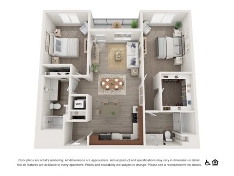 Floor plan for 2 beds, 2 baths, 1139 sqft